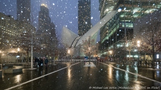 Snowfall view from outside the 9/11 Museum